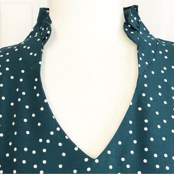 Feminine Teal Green & White Polka Dot Ruffle Trim Mini Dress - Picture 3 of 16
